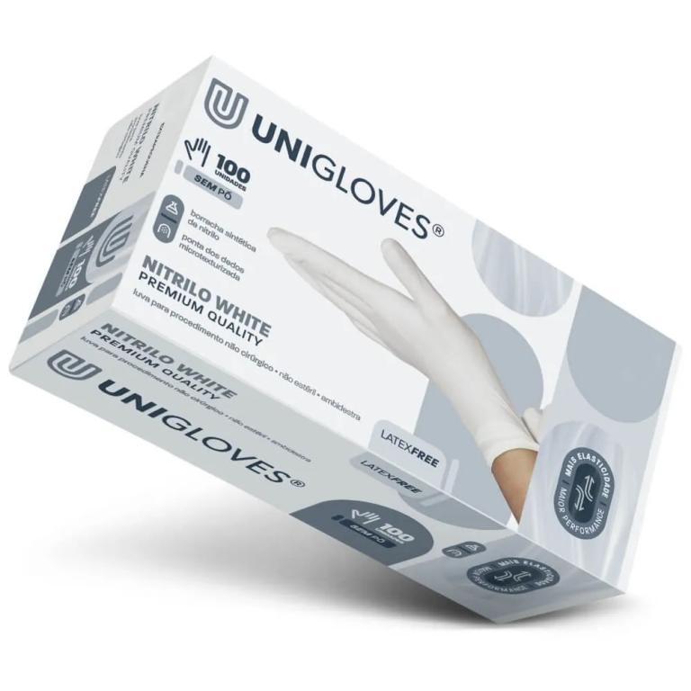 Luva Nitrílica White S/Pó Tamanho P - Unigloves
