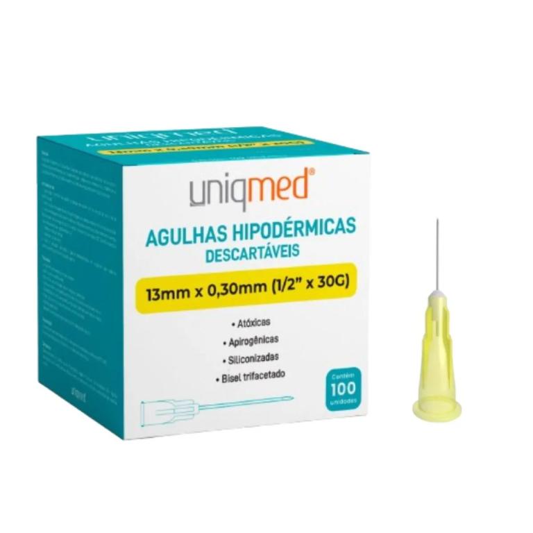 Agulhas Hipodérmicas Descartáveis 30g (13mmX0,3mm)  Amarela -  Uniqmed