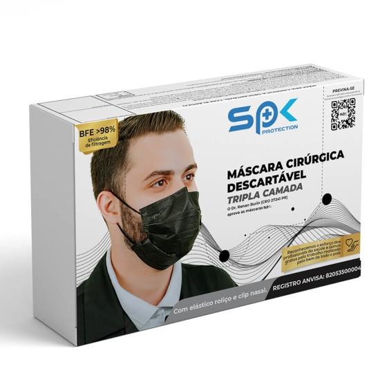 Máscara Descartável Tripla com Clip Nasal e Elástico Preta - SP Protection