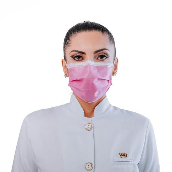 Máscara Descartável Tripla com Clipe Nasal Rosa Claro - SP Protection
