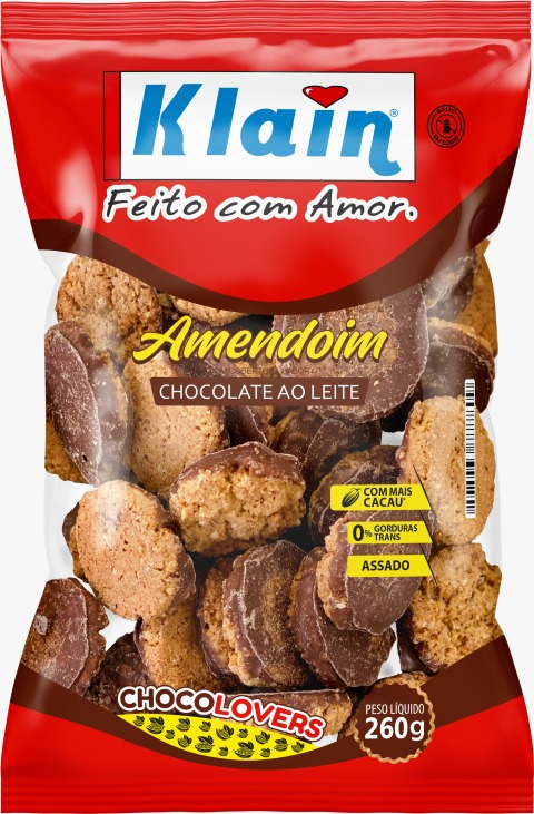BISC AMENDOIM CHOC AO LEITE 260g KLAIN - Cx 15 UN