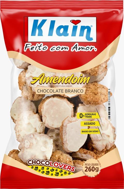 BISC AMENDOIM CHOC BRANCO 250g KLAIN - CX 15 UN