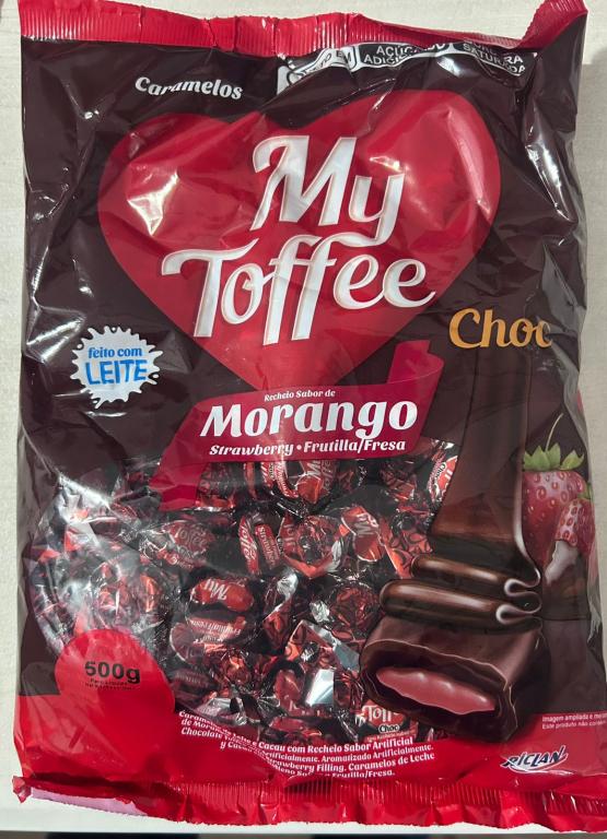BALA MY TOFFEE CHOCOLATE COM RECHEIO MORANGO 14X500G