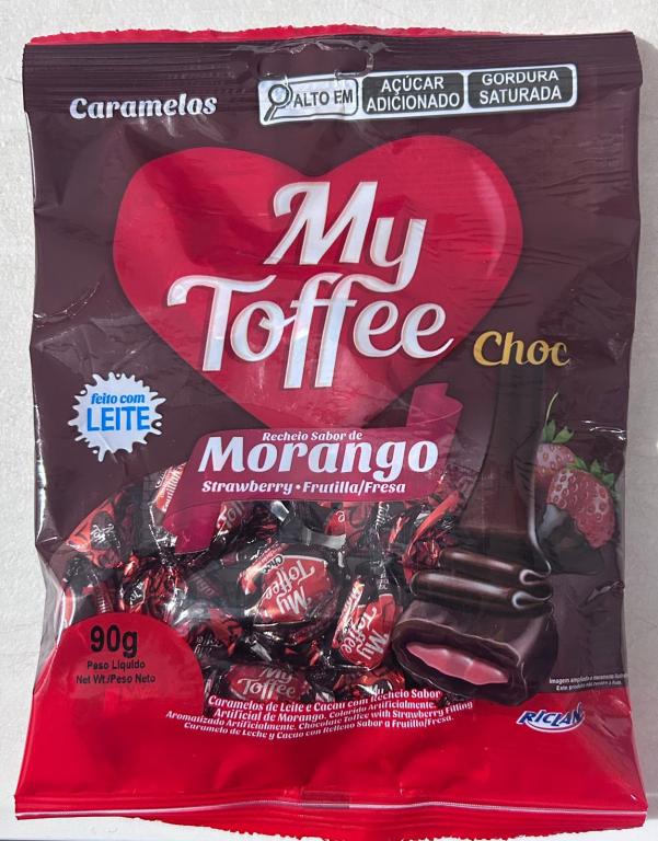 BALA MY TOFFEE CHOCOLATE COM RECHEIO MORANGO 15X90G