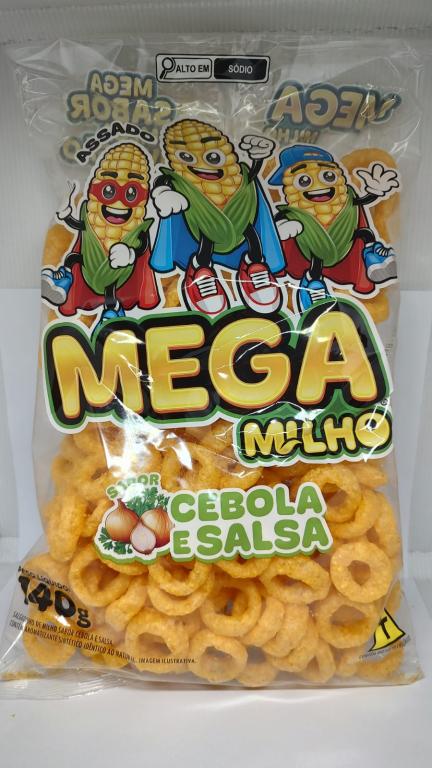 Salgadinho MEGA MILHO Sabor Cebola e Salsa 140g FRD 10 UND KLAIN