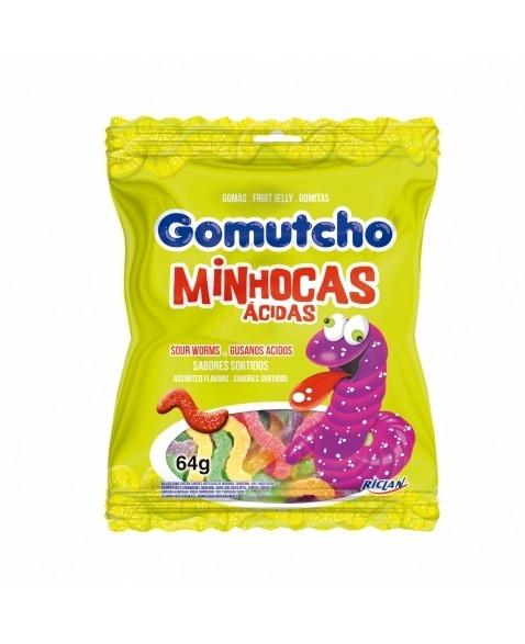 BALA GOMA GOMUTCHO MINHOCAS SORTIDO ACIDO 40X64G