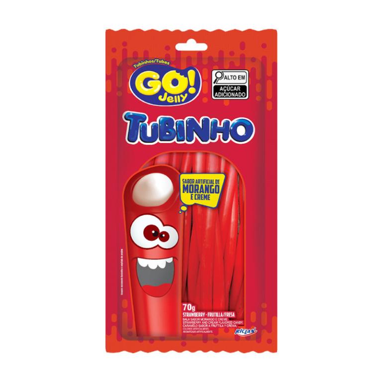 BALA TUBINHO GO JELLY MORANGO 12X70 GRS