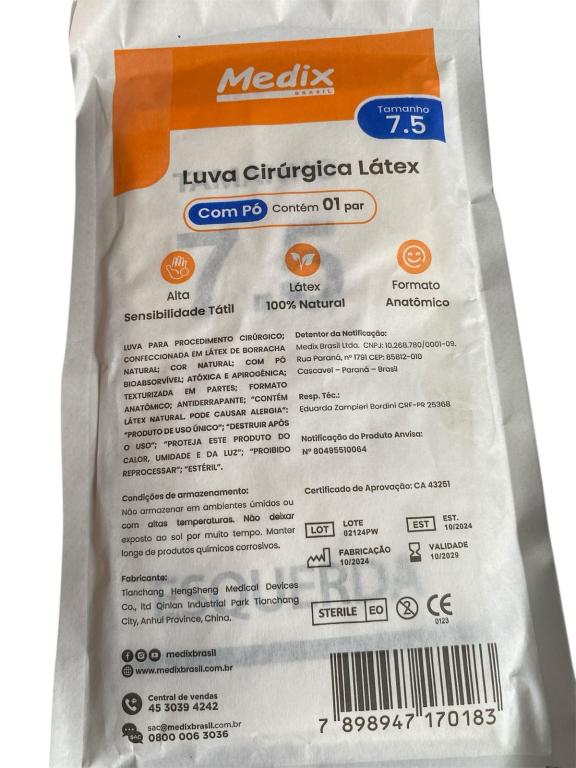 LUVA ESTERIL LATEX BR  7,5
