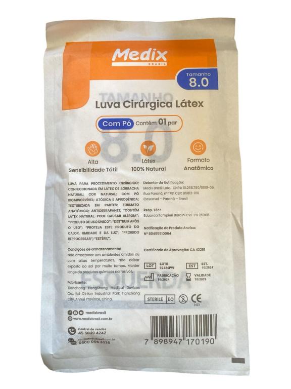 LUVA ESTERIL LATEX BR 8,0
