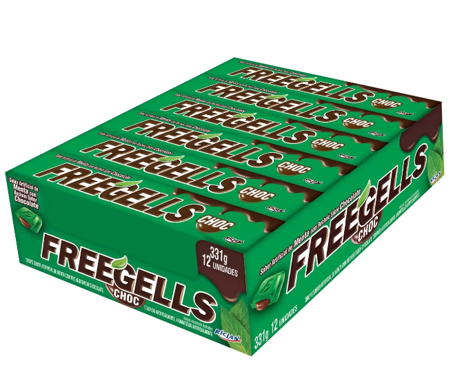 DROPS FREEGELLS PLAY MENTA RECHEIO SABOR CHOCOLATE 12UN