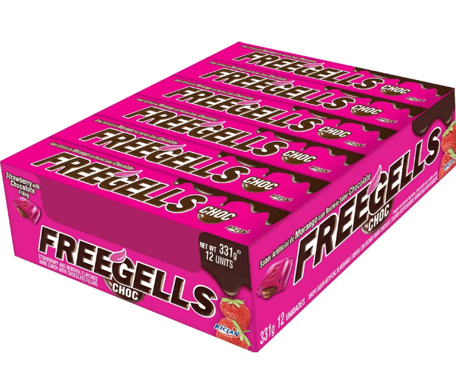 DROPS FREEGELLS PLAY MORANGO RECHEIO SABOR CHOCOLATE 12UN