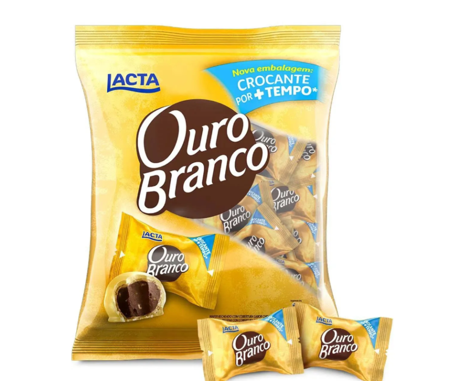 BOMBOM LACTA OURO BRANCO PACOTE 1KG (50)