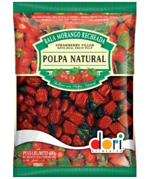 BALA MORANGO RECHEADA DORI 600G (120)