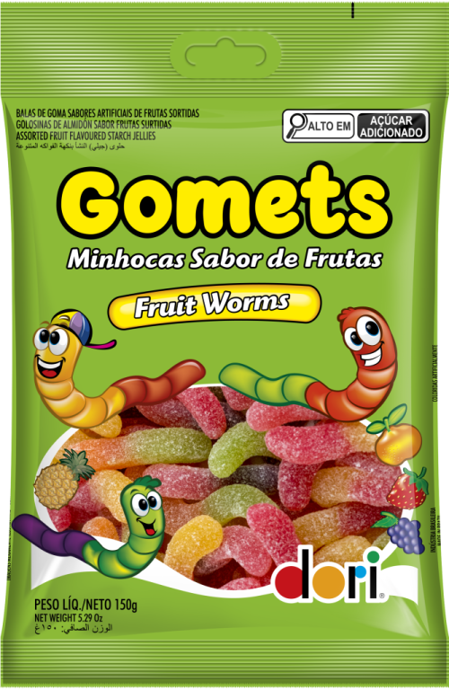 GOMETS GOMA MINHOCA FRUTAS DORI 150G