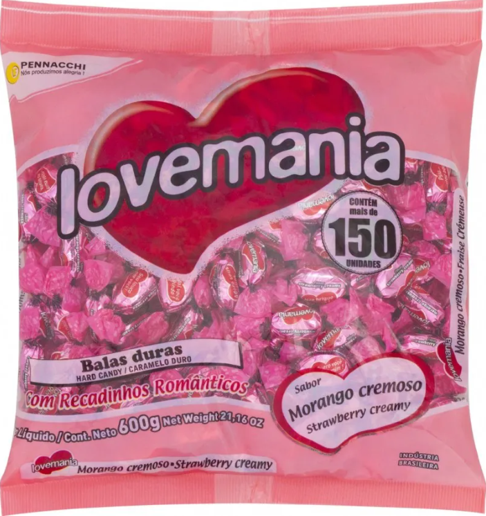BALA LOVEMANIA MORANGO CREMOSO 500G (125)