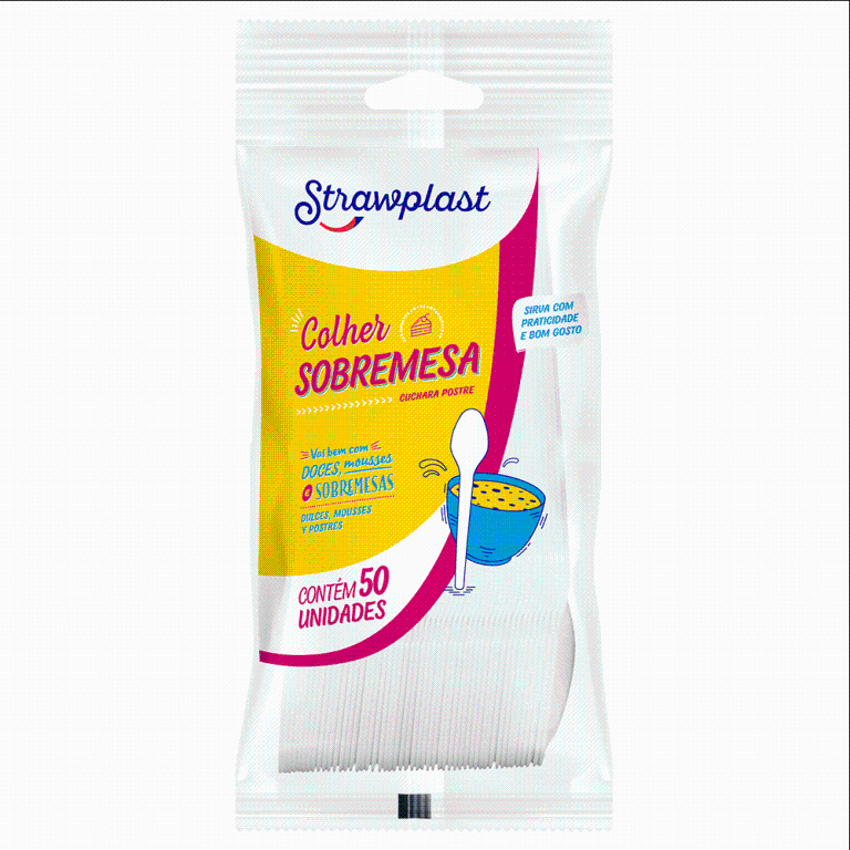 COLHER SOBREMESA BRANCA STRAWPLAST C/50
