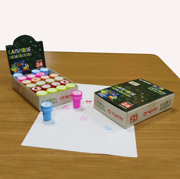 KIT CARIMBO COLORIDO PEDAGOGICO NYKON C/ 24 PECAS