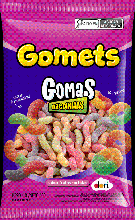 GOMETS GOMA MINHOCA FRUTAS ACIDA DORI 600G