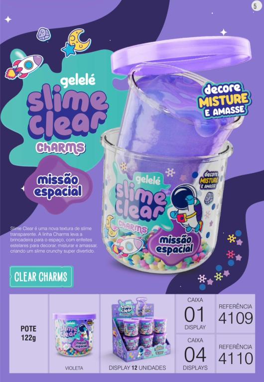 SLIME GELELE CLEAR CHARMS MISSAO ESPACIAL 12X122G