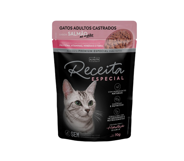 Receita Esp Sache Umido Gato Adulto Castrado Salmão - Caixa 15un X 70g
