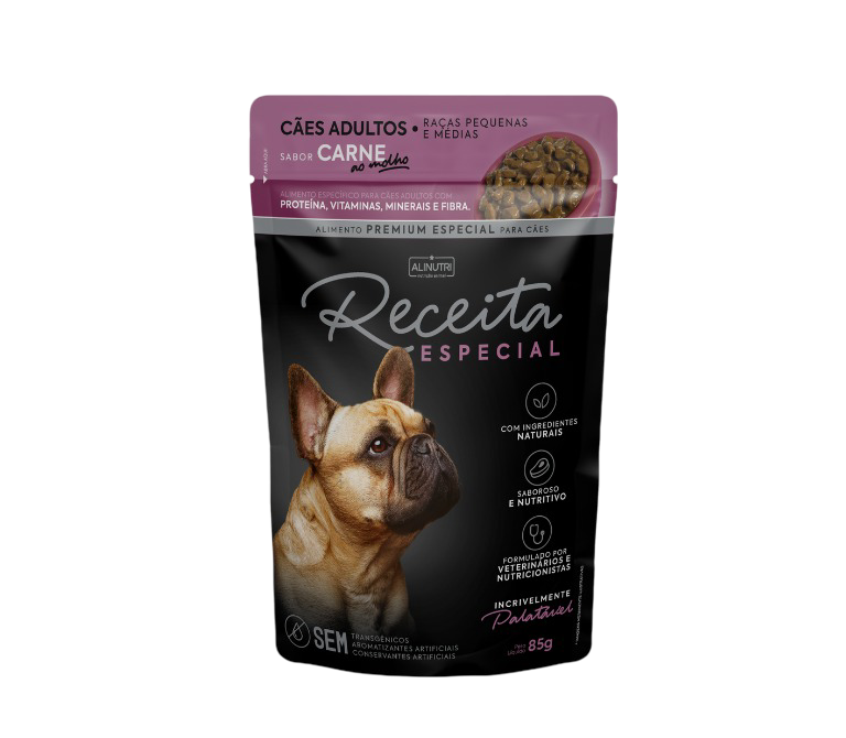 Receita Esp Sache Umido Cão Adulto Raças Pq e Md Carne - Caixa 12un X 85g