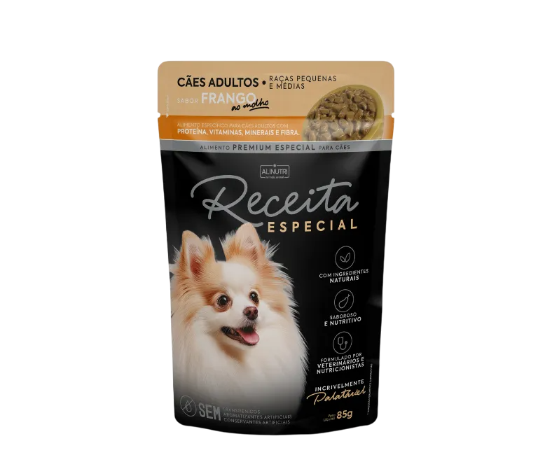 Receita Esp Sache Umido Cão Adulto Raças Pq e Md Frango - Caixa 12un X 85g