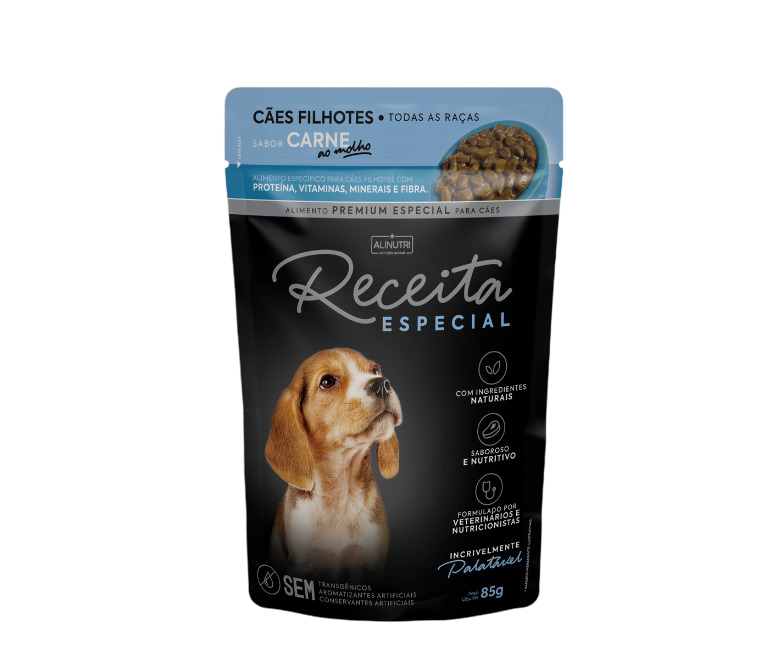 Receita Esp Sache Umido Cão Filhote Carne - Caixa 12un X 85g