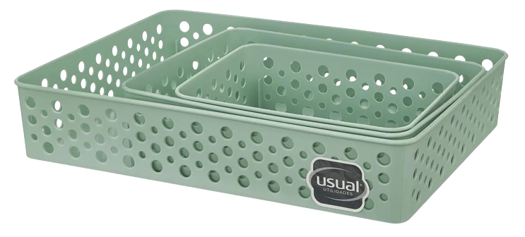 KIT C/ 03 CESTOS ORG P-M-G VERDE