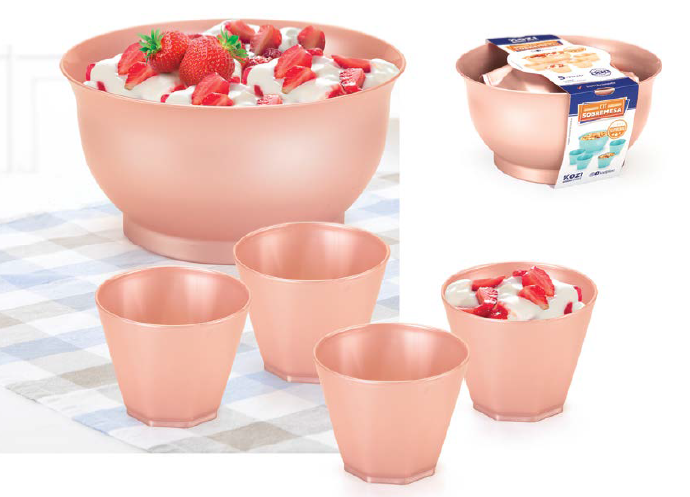KIT SOBREMESA (1 BOWL + 4 TAÇAS DE SOBREMESA) ROSA PEROLADO