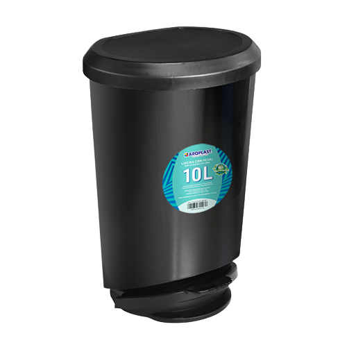 LIXEIRA C/ TAMPA E PEDAL 10 LTS PRETA