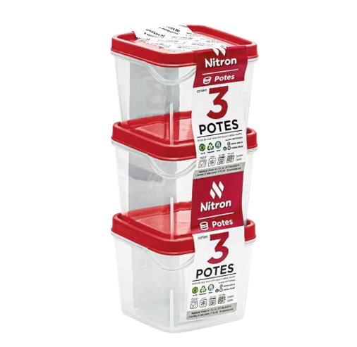 CONJ. C/3 POTES QUAD. 450 ML VERMELHO NITRON