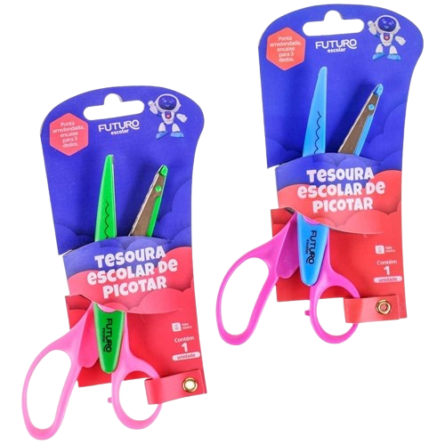 TESOURA PLASTICA PICOTAR 16CM LAMINA METAL