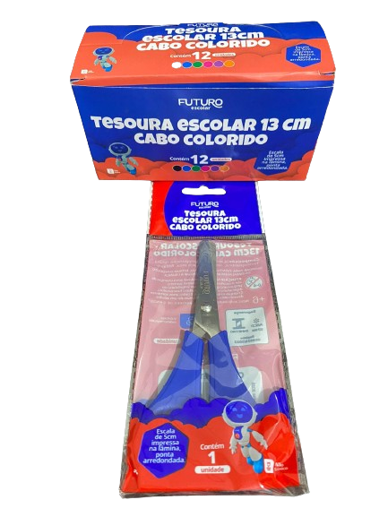 TESOURA ESCOLAR 13CM CABO CORES