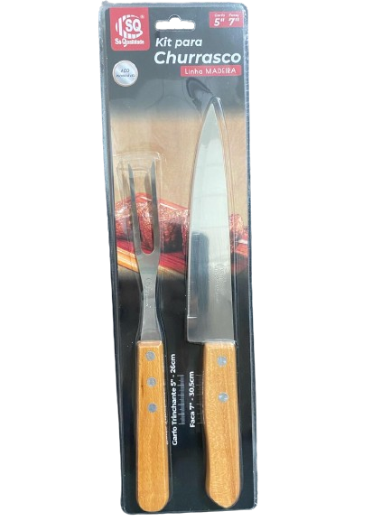 KIT CHURRASCO EM INOX CABO DE MADEIRA 2 PEÇAS SQ4259