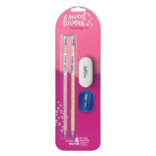 KIT LAPIS HB GRAFITE CANDY LOVERS BLISTER 2 LAPIS, 1 BORRACHA 1 APONTADOR