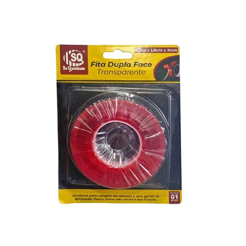 FITA ADESIVA DUPLA FACE TRANSPARENTE 2M X 1,8CM X 1MM
