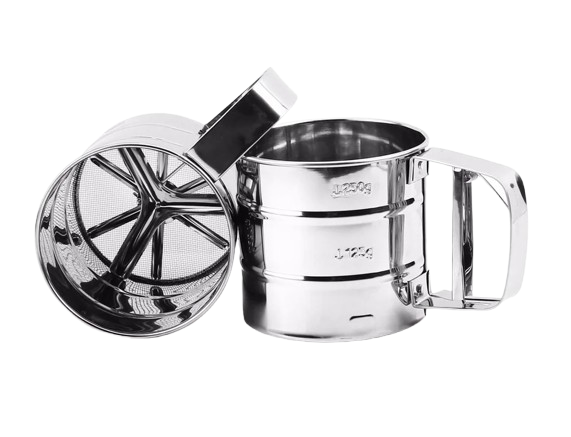 POLVILHADOR/PENEIRA MANUAL EM INOX C/GATILHO 10,5CMX9,5CM HM