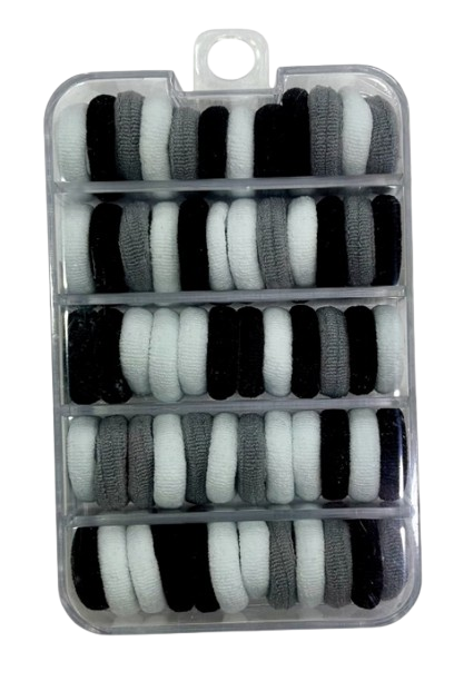 CJ. C/ 60 AMARRADORES ELASTICOS DE POLIESTER PRETO BRANCO E CINZA