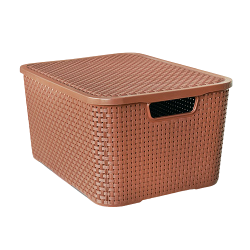 CESTO ORG. RATTAN C/ TAMPA N7 MARROM