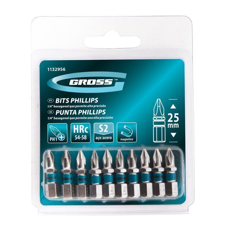 BITS PHILLIPS ENCAIXE 1/4 25 MM PTA 3/16 PH1 (10 PÇS) (REF. 1132956)