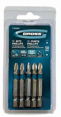 BITS PHILLIPS PH2, ACO CROMO MOLIBDENIO, 50MM, 5PCS // GROSS