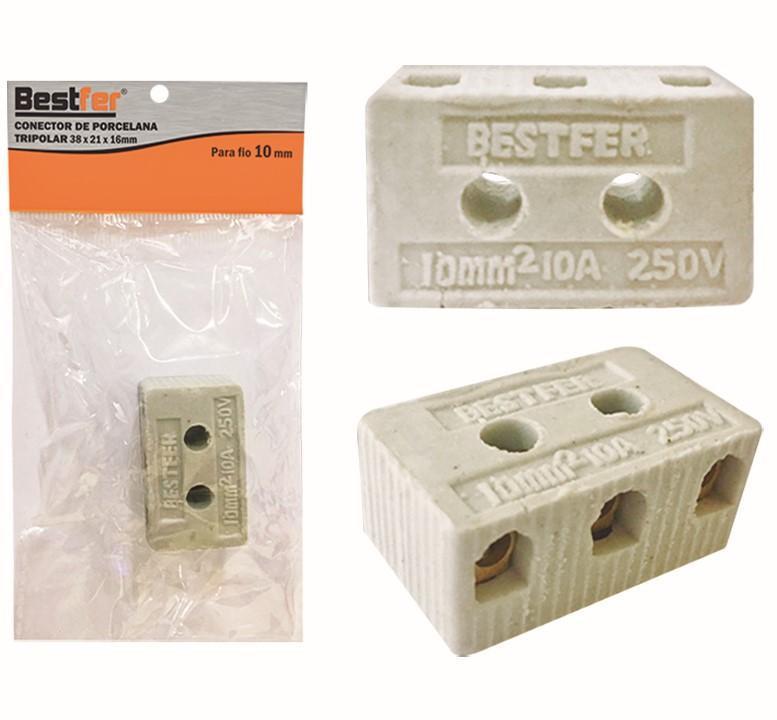 CONECTOR PORCELANA TRIPOLAR FIO 10MM BESTFER