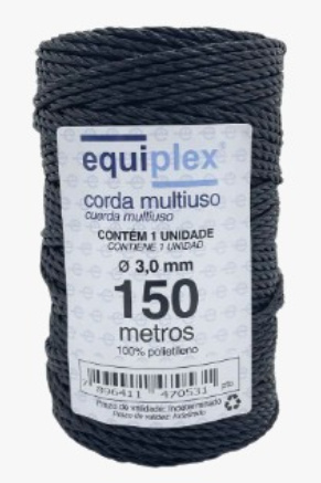CORDA TORCIDA 3MM PE 150 MT PRETA EQUIPLEX