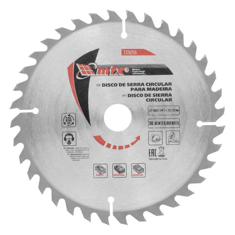 DISCO DE CORTE MADEIRA 36 DENTES 7'' (REF. 7326255) MTX