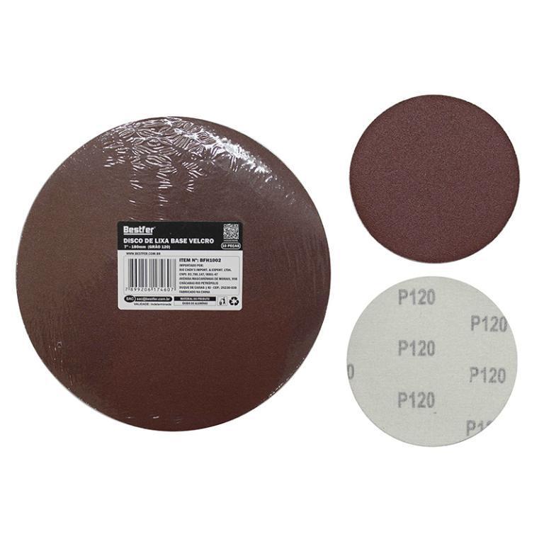 DISCO DE LIXA COM VELCRO 180MM X 120 GRAO (10PÇS) BESTFER