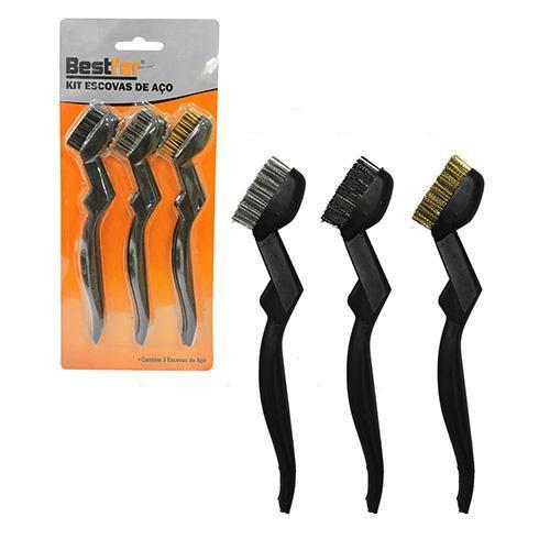 KIT 3 ESCOVAS DE LIMPEZA (PRETA, PRATA, DOURADA) BESTFER