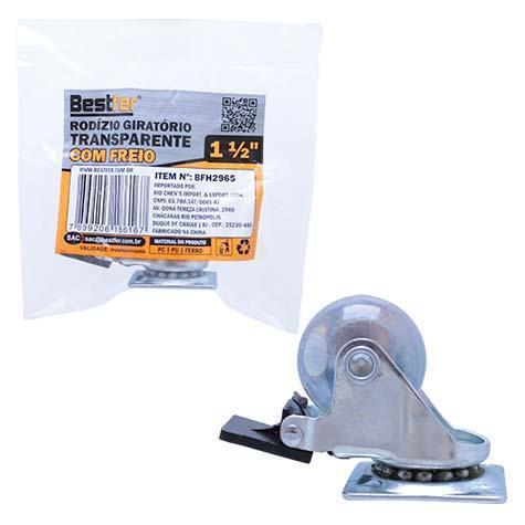 RODIZIO GIRATORIO TRANSPARENTE COM FREIO - 1 1/2POL BESTFER