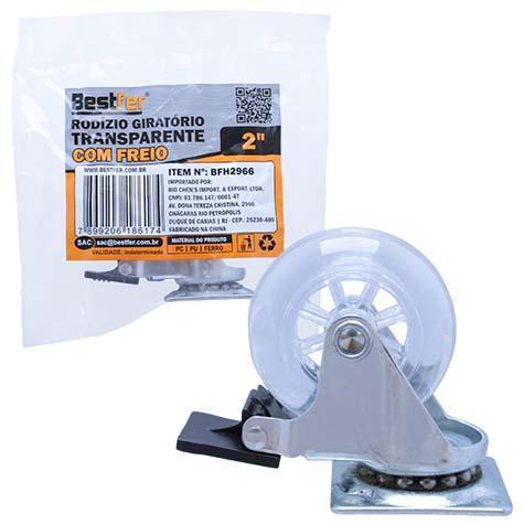 RODIZIO GIRATORIO TRANSPARENTE COM FREIO - 2POL BESTFER