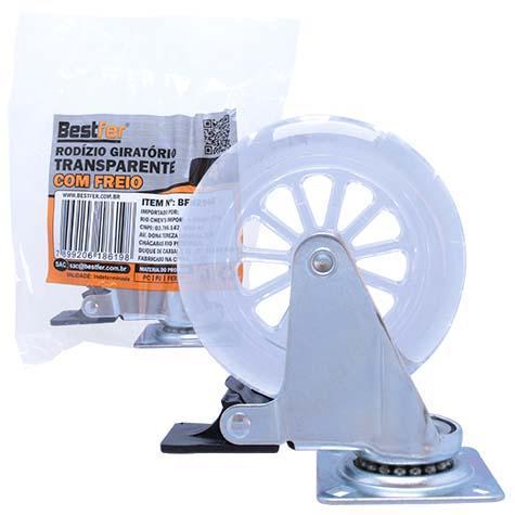 RODIZIO GIRATORIO TRANSPARENTE COM FREIO - 4POL BESTFER