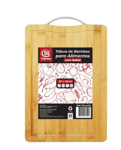 TABUA P/ CORTE ALIM. BAMBU C/ALÇA E SULCO SQ